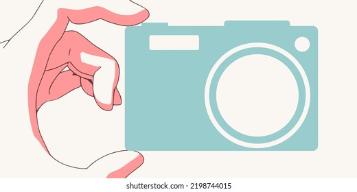 Hand holding abstract photo camera flat icon