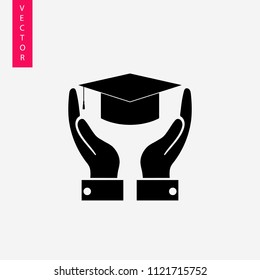 hand holding academic cap icon, graduation