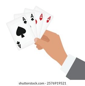 Hand holding aces. vector illustration