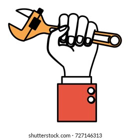 hand holding adjustable wrench flat icon color sections silhouette vector illustration