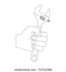 hand holding adjustable wrench flat icon monochrome silhouette vector illustration