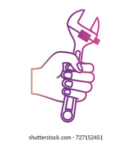 hand holding adjustable wrench flat icon gradient color silhouette from purple to red vector illustration