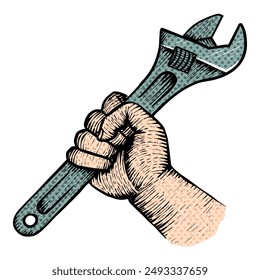 Llave de mano ajustable de Ilustración vectorial de color de semitono