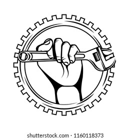 hand holding adjustable wrench tool gear repair
