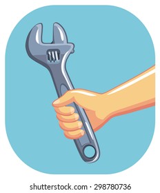 Hand holding an adjustable wrench tool.