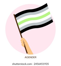 Hand holding agender pride flag