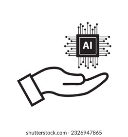 Hand holding a AI logo on a white background with copy space