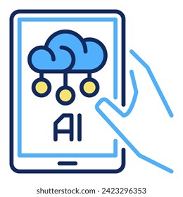 Hand holding AI Smartphone vector Artificial Intelligence concept colored icon or design element
