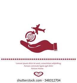 hand holding a airplane symbol.