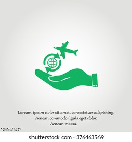 hand holding a airplane symbol.