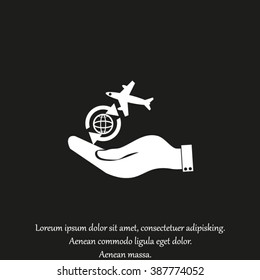 hand holding a airplane symbol.