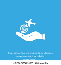 hand holding a airplane symbol.