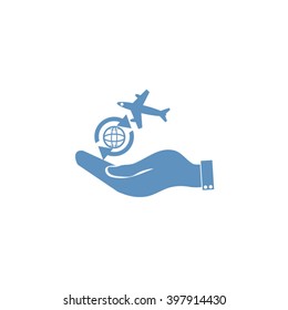 hand holding a airplane symbol.