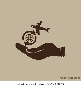 hand holding a airplane symbol.