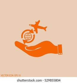 hand holding a airplane symbol.