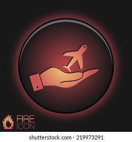 hand holding a airplane symbol . icon of air travel