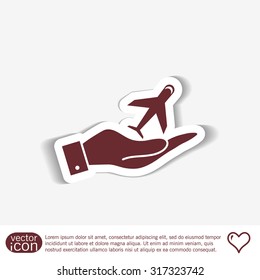 hand holding a airplane symbol . icon of air travel