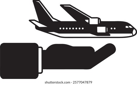 hand holding Airplane with Vector icon art style illustration. 