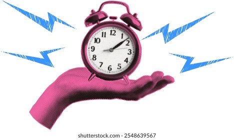 Hand Holding Alarm Clock Pop Art
