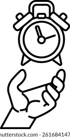 A hand holding a alarm clock with the time