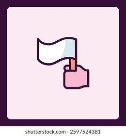 Hand holding aloft a pristine white flag, a symbol of truce or surrender