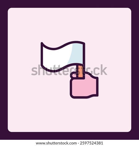 Hand holding aloft a pristine white flag, a symbol of truce or surrender