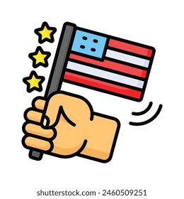 Hand holding american flag denoting concept icon of patriot