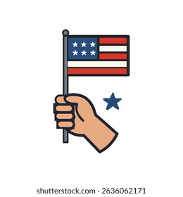 Hand Holding American Flag Icon – Patriotic Symbol for Independence Day, Memorial Day, or Fourth of July Celebrations