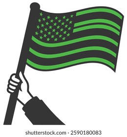 Hand holding an American flag, a symbol of patriotism