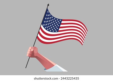 A hand holding an American flag, USA flag national American, American Flag for Independence Day
