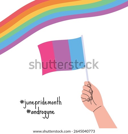 A hand holding androgyne pride flag. LGBT pride month square banner. Vector illustration for an annual celebration of gender diversity