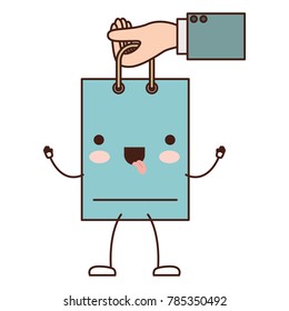 hand holding animated kawaii shopping bag in colorful silhouette