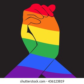 hand holding another hand rainbow flag LGBT symbol vector EPS10