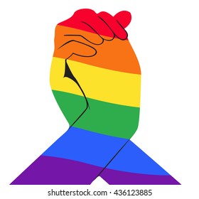 hand holding another hand rainbow flag LGBT symbol vector EPS10