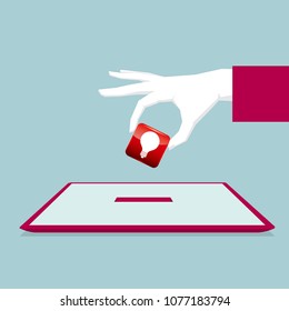 Hand holding app icon, install to tablet.