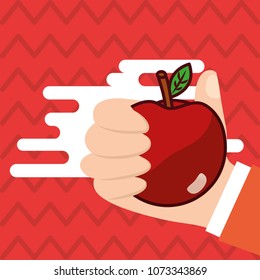 hand holding apple fresh colored background