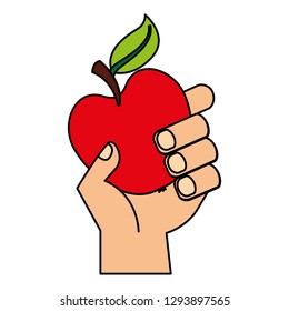 hand holding apple fresh food