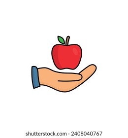 vector de icono de mano sujetando manzana 