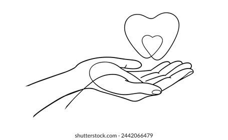 Hand holding apple one line contunuous line art black and white hand drawing vector illustration