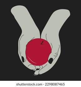 A hand holding an apple. Vector illustration