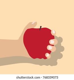 Hand holding an apple, vector illustration design. Hands collection.