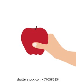 Hand holding an apple, vector illustration design. Hands collection.