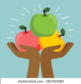 Hand holding apples .Vector illustration in the flat style