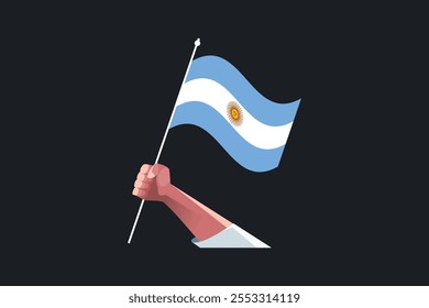 Uma mão segurando uma bandeira da Argentina, Bandeira da Argentina símbolo nacional ilustração Vetor, Retângulo Argentina bandeira ilustração, Vetor plano ilustração
