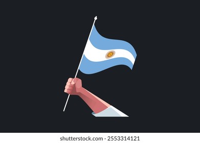 Uma mão segurando uma bandeira da Argentina, Bandeira da Argentina símbolo nacional ilustração Vetor, Retângulo Argentina bandeira ilustração, Vetor plano ilustração
