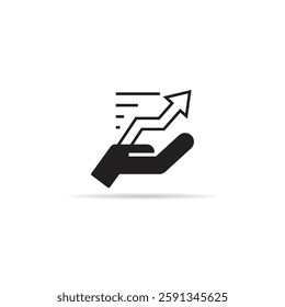 hand holding arrow chart icon with shadow on white background