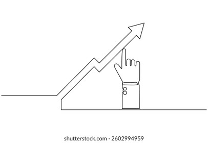 Hand holding arrow with growth graph continuous line drawing, Continuous One Line Drawing Assessment Icons Concept. Single Line Vector Illustration.