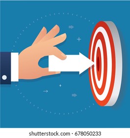 hand holding arrow icon point to target archery vector, business concept illustration 