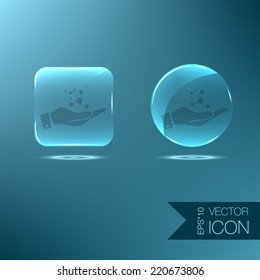 hand holding the atom, molecule.  symbol icon of physics or chemistry . the study of science