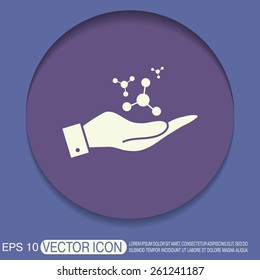 hand holding the atom, molecule. the symbol of physics and chemistry. symbol icon of physics or chemistry . the study of science